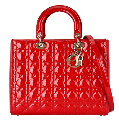 Large Lady Dior, &pound;1,800, Handbags, Red, Patent Leather, Front view